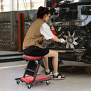 2-in-1 Folding Low Profile Mechanic Creeper with Padded Seat and 6 Wheels-Red