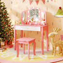 2-in-1 Kids Vanity Table Set with Tri-Folding Detachable Mirror and Lights