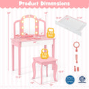 2-in-1 Kids Vanity Table Set with Tri-Folding Detachable Mirror and Lights