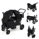 2 Seater Push Pull Collapsible Kids Wagon Stroller with Adjustable Handlebars