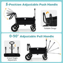 2 Seater Push Pull Collapsible Kids Wagon Stroller with Adjustable Handlebars-Black