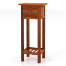 2 Tier Slim Nightstand Bedside Table with Drawer Shelf