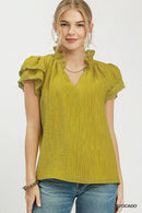 Umgee Lace Trim Ruffle Top