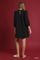 Umgee Linen Ruffle Shoulder Pleated Babydoll Dress