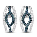 0.42 Carat Genuine Blue Diamond & White Diamond .925 Sterling Silver Earrings