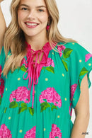 Umgee Hydrangea Print Tiered Midi Dress