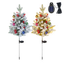 2Pcs Solar Powered Lighted Christmas Tree Urn Filler With Light Artificial Xmas Trees Light with Berries Decor Balls LED Pathway Pine Tree IP44 Waterp