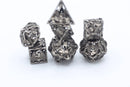 Ancient Silver Hollow Metal Bat Polyhedral Dice Set