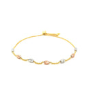 14k Tri-Color Gold Textured Oval Station Lariat Style Bracelet