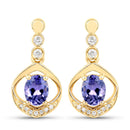 0.76 Carat Genuine Tanzanite and White Diamond 14K Yellow Gold Earrings