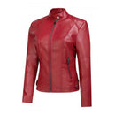 Womens Fashionable Short Washed-leather Zip-up Jacket