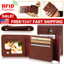MenÕs Wallet PU Leather Bifold Purse Slim RFID Blocking Card Holder Cases w/ 2 ID Window Coin Pocket