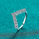 925 Sterling Silver Moissanite V Shape Ring