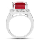 6.36 Carat Glass Filled Ruby and White Topaz .925 Sterling Silver Ring