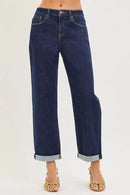 RISEN Slouchy Cropped Boyfriend Jeans With Cuffed Hem