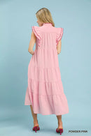 Umgee Seersucker Ruffle Sleeve Tiered Midi Dress