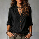 Casual-style Long-sleeve Button-down Shirt For Women