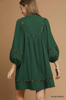 Umgee Textured Babydoll Dress with Leopard Trim