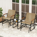 3-Piece Outdoor Glider Bistro Set with Tempered Glass Top and Metal Frame-Coffee
