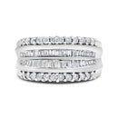 14K White Gold 1.00 Cttw Round and Baguette-Cut Diamond Modern Band Ring (H-I Color, SI2-I1 Clarity) - Ring Size 7