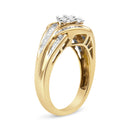 10K Yellow and White Gold 3/4 Cttw Diamond Cluster and Swirl Ring (H-I Color, I1-I2 Clarity)
