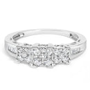 10K White Gold 1/2 Cttw Brilliant & Baguette Cut Diamond 3 Stone Design with 3 Square Clusters Engagement Ring (H-I Color, SI2-I1 Clarity) - Size 6-3/4