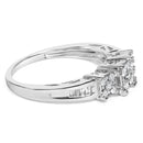 10K White Gold 1/2 Cttw Brilliant & Baguette Cut Diamond 3 Stone Design with 3 Square Clusters Engagement Ring (H-I Color, SI2-I1 Clarity) - Size 6-3/4