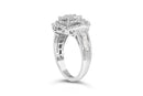 14K White Gold 1.0 Cttw Round & Baguette Cut Diamond Floral Cluster Quatrefoil Channel Set Band Cocktail Statement Ring (H-I Color, SI2-I1 Clarity) - Size 6-3/4