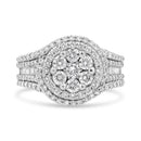14K White Gold 1 1/2 Cttw Diamond Floral Cluster and Studded Shank Halo Ring (H-I Color, SI2-I1 Clarity) - Ring Size 7