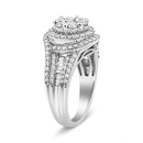 14K White Gold 1 1/2 Cttw Diamond Floral Cluster and Studded Shank Halo Ring (H-I Color, SI2-I1 Clarity) - Ring Size 7