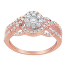 10K Rose Gold 3/4 Cttw Diamond Floral Cluster Head and Twisted Shank Cocktail Ring (H-I Color, SI1-SI2 Clarity)- Size 7