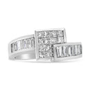 14K White Gold 1 1/2 Cttw Invisible-Set Princess and Channel-Set Baguette Diamond Geometric Bypass Ring Band (G-H Color, SI2-I1 Clarity) - Ring Size 7