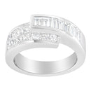 14K White Gold 2.0 Cttw Channel-Set Princess and Baguette-Cut Diamond Bypass Ring Band (G-H Color, SI1-SI2 Clarity) - Ring Size 6.5