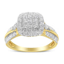 10K Yellow Gold 1.0 Cttw Diamond Composite Cushion-Shape Halo 3-Band-Look Engagement Ring (H-I Color, SI1-SI2 Clarity) - Size 6-1/4