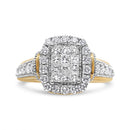 14K Yellow and White Gold 1.00 Cttw Princess and Round Cut Emerald Shaped Halo Diamond Cluster Ring (SI1-SI2 Clarity, H-I Color) - Size 7