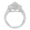 .925 Sterling Silver 1.0 Cttw Round & Baguette-Cut Diamond Marquise-Shaped Cluster Triple Stepped Halo Cocktail Fashion Ring (I-J Color, I2-I3 Clarity) - Size 7