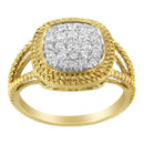 10K Yellow Gold Plated .925 Sterling Silver 1/2 Cttw Diamond Square Cushion Cluster Split Shank Cocktail Ring (J-K Color, I2-I3 Clarity) - Size 7