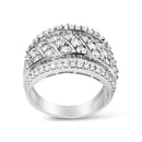 .925 Sterling Silver 2.00 Cttw Diamond Fashion Multi Row Cocktail Ring (H-I Color, I2-I3 Clarity) - Ring Size 7