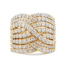 10K Yellow Gold 3.0 Cttw Diamond Eight-Row Bypass Crossover Statement Band Ring (H-I Color, I2-I3 Clarity) - Size 7