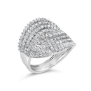 10K White Gold 1 1/2 Cttw Princess Diamond Swirl Design Cocktail Ring