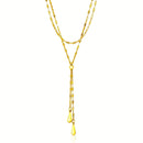 14k Yellow Gold Double Strand Chain with Puffed Heart Lariat Necklace