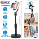 Desktop Phone Stand Angle Height Adjustable Phone Clamp Mount Rotatable Cell Phone Holder For 4-7in Device Selfie Vlog Recording Streaming