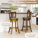 Swivel Bar Stools Set of 2 with Rattan Backrest - Brown