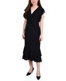 NY Collection Womens Short Flutter Sleeve Ruffle Neck Dress, Size Medium