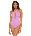 BECCA by Rebecca Virtue Fine Line Rib Tessa High Neck One-Piece, Size Small