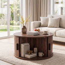 Round Coffee Table with Sliding Tambour Door Storage