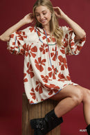 Umgee Two Tone Floral Tie-Neck Babydoll Dress