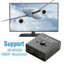 4K Bi-direction HD-IN & HD-OUT 2.0 Cable Switch Switcher Splitter Hub HDCP 3D 2x1 1x2 In Out