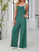 Full Size Floral Print Wide Leg Spaghetti Strap Overalls Plus Size