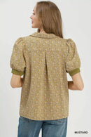 Umgee Printed Collared Puff Sleeve Top